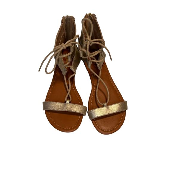 Report Gia Metallic Gold Lace Up Gladiator Flat Sandals Size 8 Zip Back Closure - Picture 3 of 9
